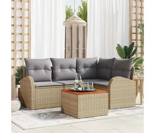 5 Daļu Dīvānu Komplekts Ar Spilveniem Bēšā Poliratānā Un Akācijā Vidaxl