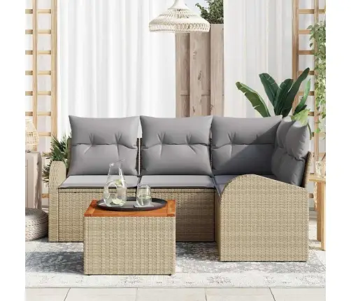 5 Daļu Dīvānu Komplekts Ar Spilveniem Bēšā Poliratānā Un Akācijā Vidaxl