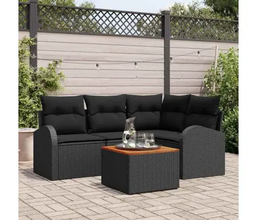 5 Gabali Dārza Dīvānu Komplekts Ar Spilveniem Melnā Poli Rotangpalmas Akācijā Vidaxl