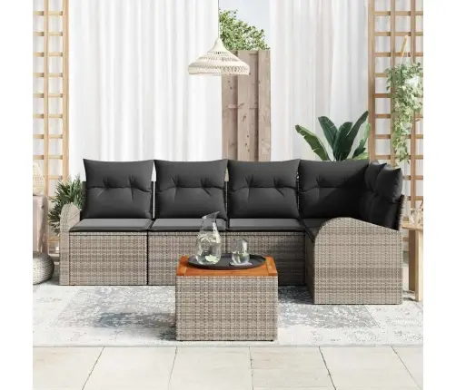 6 Daļu Dārza Dīvānu Komplekts Ar Spilveniem Pelēkā Poli Rotangpalmas Akācija Vidaxl