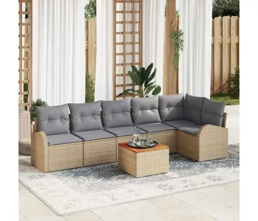 7 Daļu Dārza Dīvānu Komplekts Ar Spilveniem Bēšā Poli Rotangpalmas Akācijas Vidaxl