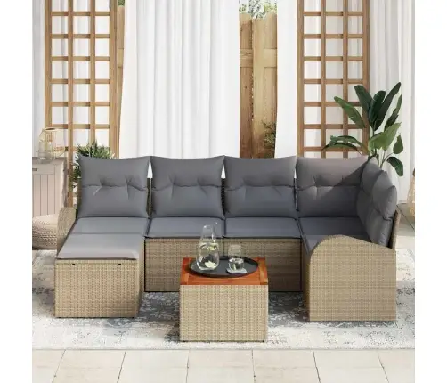 7 Gabalu Dārza Dīvānu Komplekts Ar Spilveniem Bēšā Polietilēna Rotangpalmas Akācijā Vidaxl
