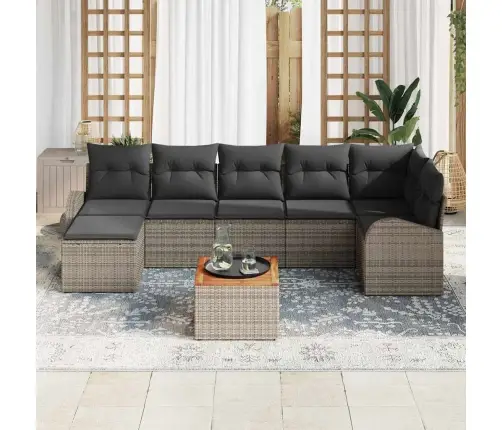 8 Gabalu Dārza Dīvānu Komplekts Ar Spilveniem, Pelēks, Poli Rotangpalma, Akācija Vidaxl