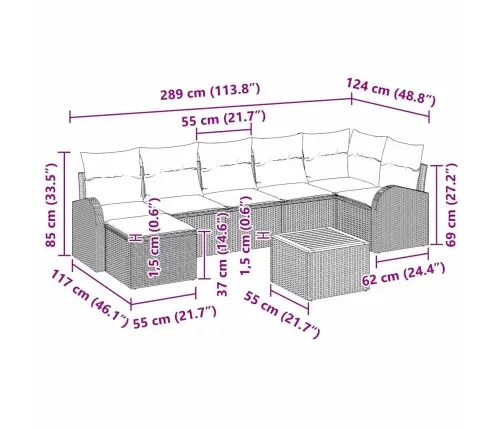 Aia Diivanikomplekt Padjaga 8 Pcs Beež Polürotang