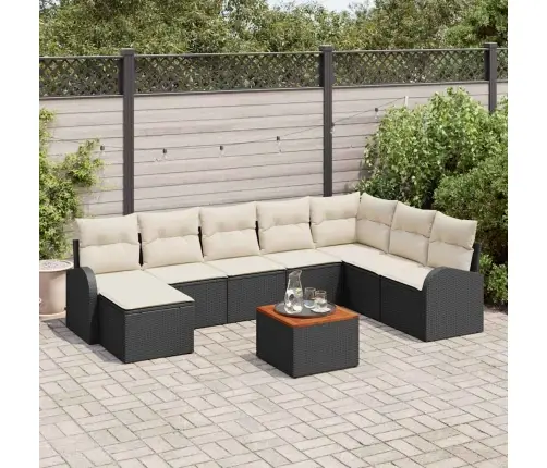 Sodo Sofų Rinkinys Su Pagalve 9 Pcs Juoda Poli Ratanas Sodo Sofų Rinkinys Su Pagalve 9 Pcs Juoda Poli Ratanas
