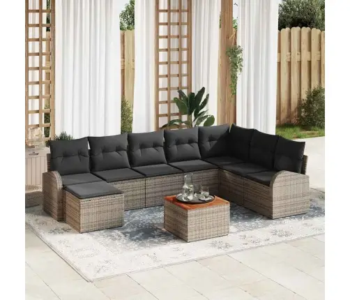 Sodo Sofų Rinkinys Su Pagalve 9 Pcs Pilka Poliratanas