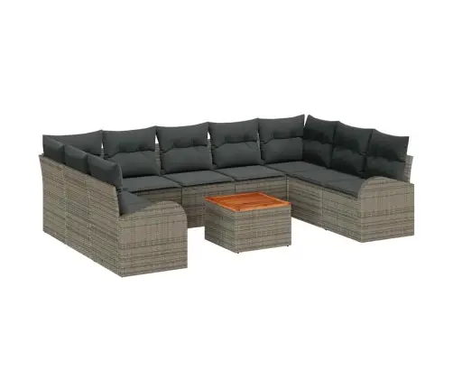 10 Daļu Dārza Dīvānu Komplekts Ar Spilveniem Pelēkā Poliratanā Akācijā Vidaxl