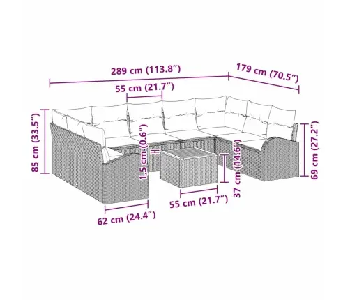 Aia Diivanikomplekt Padjaga 10 Pcs Beež Polürotang