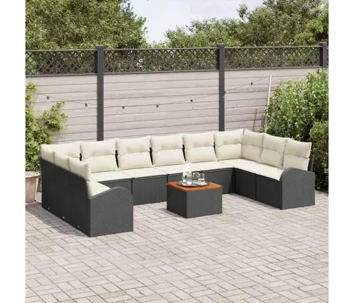 11 Gabalu Dārza Dīvānu Komplekts Ar Spilveniem, Melns Poliratanas Akācija Vidaxl