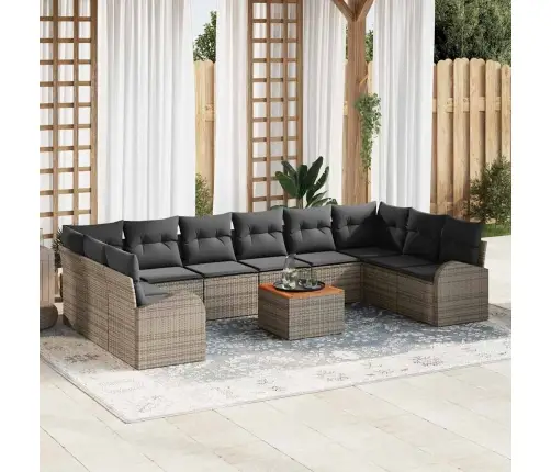 11 Daļu Dārza Dīvānu Komplekts Ar Pelēkiem Spilveniem Un Poliratanu Vidaxl