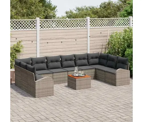 11 Daļu Dārza Dīvānu Komplekts Ar Pelēkiem Spilveniem Un Poliratanu Vidaxl