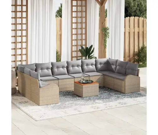 11 Gab. Dārza Dīvānu Komplekts Ar Spilveniem, Bēšā Krāsā, No Polirattana Un Akācijas Vidaxl