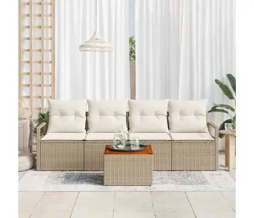 5 Daļu Dārza Dīvānu Komplekts Ar Bēšiem Spilveniem Vidaxl