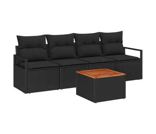5 Daļu Dārza Dīvānu Komplekts Ar Spilveniem Melnajā Poliratanā Un Akācijā Vidaxl