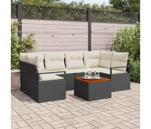 Sodo Sofų Rinkinys Su Pagalve 7 Pcs Juoda Poli Ratanas