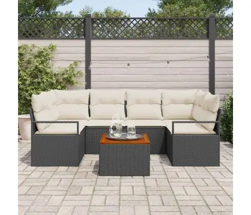 Sodo Sofų Rinkinys Su Pagalve 7 Pcs Juoda Poli Ratanas