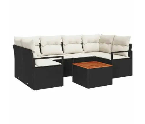 Sodo Sofų Rinkinys Su Pagalve 7 Pcs Juoda Poli Ratanas