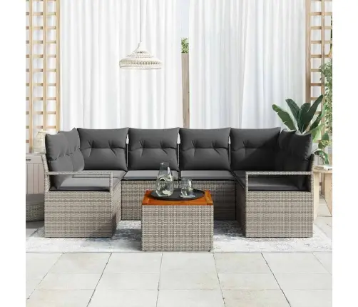 Sodo Sofų Rinkinys Su Pagalve 7 Pcs Pilka Poli Ratanas