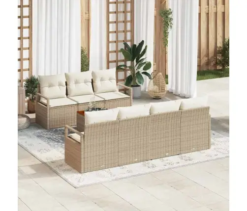 8 Daļu Dārza Dīvānu Komplekts Ar Bēšiem Spilveniem Polyratānā Vidaxl