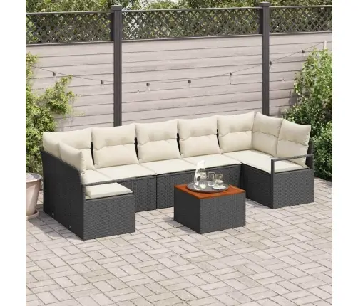 Sodo Sofų Rinkinys Su Pagalve 8 Pcs Juoda Poliratanas