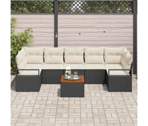 Sodo Sofų Rinkinys Su Pagalve 8 Pcs Juoda Poliratanas