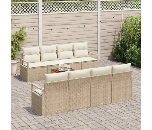 9 Daļu Dārza Dīvanu Komplekts Ar Spilveniem Bēšā Poliestera Rattan Akācija Vidaxl