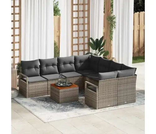 Sodo Sofų Rinkinys Su Pagalve 9 Pcs Pilka Poliratanas