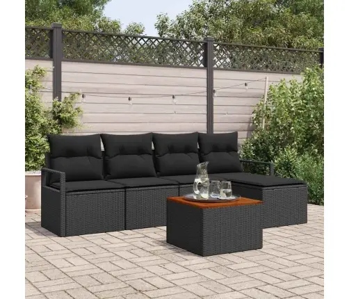 Sodo Sofų Rinkinys Su Pagalve 6 Pcs Juoda Poli Ratanas