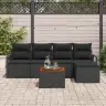 Sodo Sofų Rinkinys Su Pagalve 6 Pcs Juoda Poli Ratanas