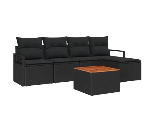 Sodo Sofų Rinkinys Su Pagalve 6 Pcs Juoda Poli Ratanas