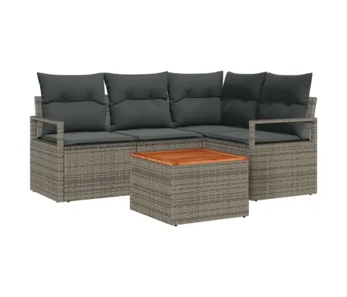 5 Daļu Dārza Dīvānu Komplekts Ar Pelēkiem Spilveniem, Poliratanā, Akacijā Vidaxl