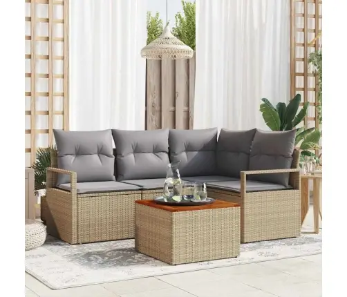 5 Daļu Dārzam Domātu Dīvānu Komplekts Ar Bēšiem Spilveniem, Izgatavots No Akācijas Vidaxl