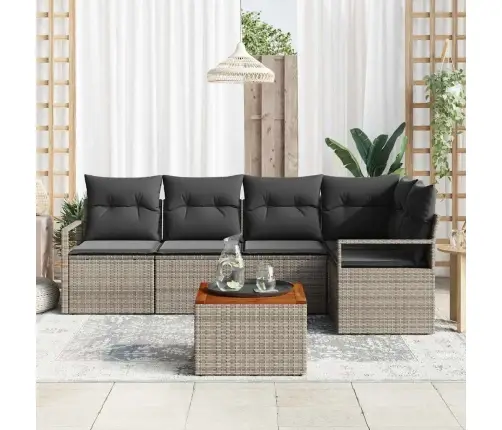 6 Daļu Dārza Dīvānu Komplekts Ar Spilveniem, Pelēks, Polirotans, Akācija Vidaxl