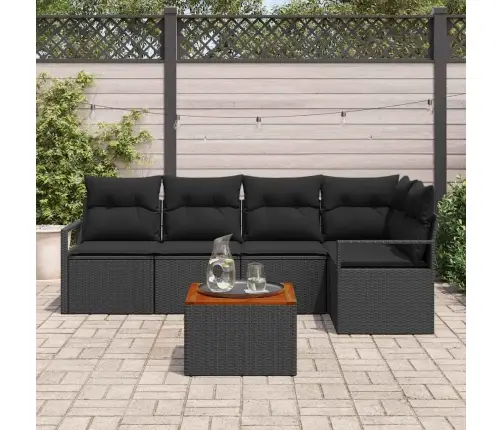 Sodo Sofų Rinkinys Su Pagalve 6 Pcs Juoda Poli Ratanas Sodo Sofų Rinkinys Su Pagalve 6 Pcs Juoda Poli Ratanas