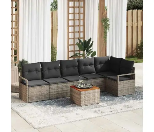 7 Daļīgs Dārza Dīvānu Komplekts Ar Spilveniem, Pelēks, Poliraftas Akācija Vidaxl