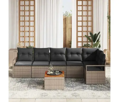 7 Daļīgs Dārza Dīvānu Komplekts Ar Spilveniem, Pelēks, Poliraftas Akācija Vidaxl