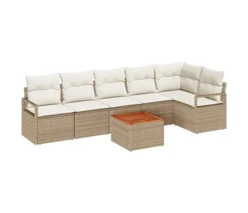 7 Daļu Dārza Dīvāna Komplekts Ar Spilveniem Bēšā Poliratans Un Akācija. Vidaxl