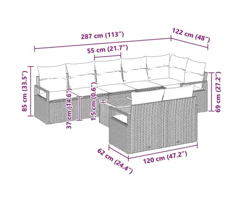 Aia Diivanikomplekt Padjaga 9 Pcs Beež Polürotang