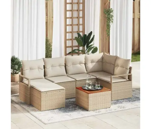 7 Daļu Dārza Dīvānu Komplekts Ar Spilveniem Bēšā Poliratanā Vidaxl