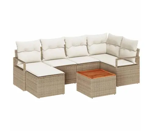 7 Daļu Dārza Dīvānu Komplekts Ar Spilveniem Bēšā Poliratanā Vidaxl