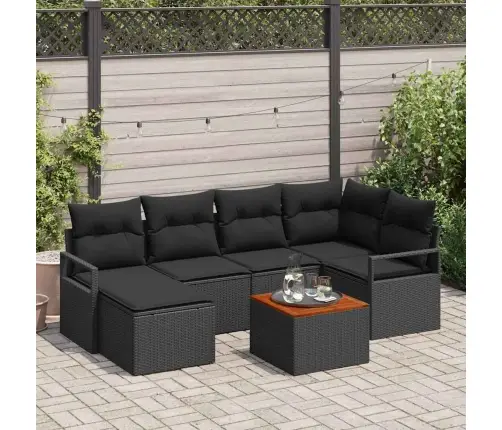 7 Daļu Dārza Dīvānu Komplekts Ar Spilveniem, Melnā Poliratana Akācijas Vidaxl