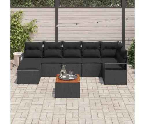 8 Daļu Dārza Dīvānu Komplekts Ar Spilveniem Melnā Poliestera Rattanā, Akācija Vidaxl