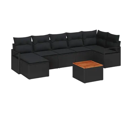 8 Daļu Dārza Dīvānu Komplekts Ar Spilveniem Melnā Poliestera Rattanā, Akācija Vidaxl