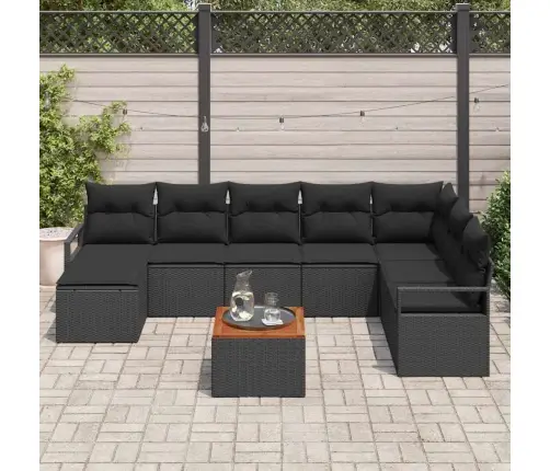 9 Daļu Dārza Dīvānu Komplekts Ar Spilveniem, Melnā Poliratanā Un Akacijā Vidaxl