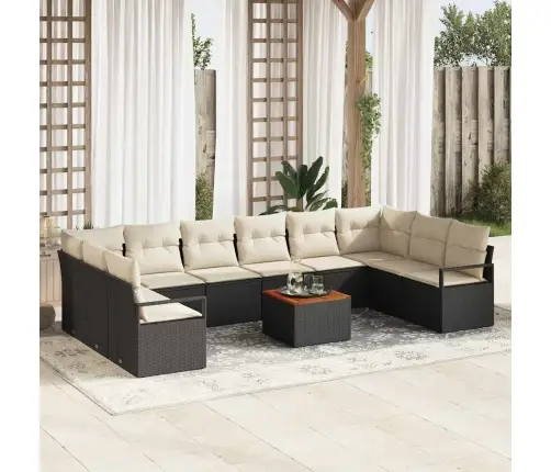 Sodo Sofų Rinkinys Su Pagalve 11 Pcs Juoda Poli Ratanas