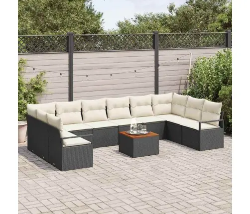 Sodo Sofų Rinkinys Su Pagalve 11 Pcs Juoda Poli Ratanas