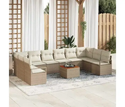 11 Daļu Dārza Dīvānu Komplekts Ar Spilveniem Bēšā Polirātnā Vidaxl