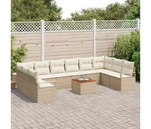 11 Daļu Dārza Dīvānu Komplekts Ar Spilveniem Bēšā Polirātnā Vidaxl