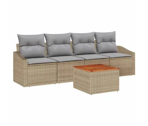 Sodo Sofų Rinkinys Su Pagalve 5 Pcs Smėlio Poli Ratanas