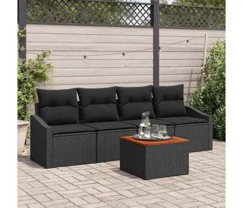 5 Daļu Dārza Dīvānu Komplekts Ar Spilveniem, Melns Polirats, Akācija Vidaxl